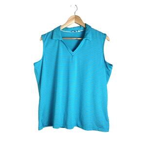 Lady Hagen Women’s Blue White Stripe Sleeveless Golf Poll Shirt XL